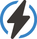 Blue and black icon of a lightening bolt energy sign