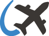 Black and blue icon of a plane in the sky